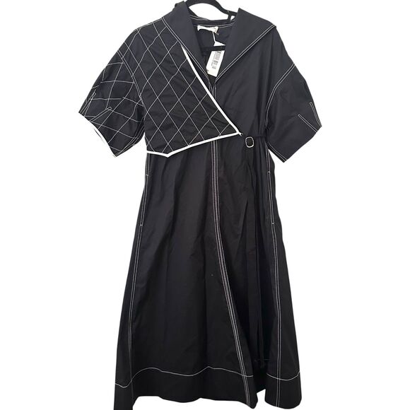 TORY BURCH Diamond Topstitch Sailor Dress Black NWT Sz 2 - Picture 3 of 8